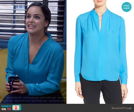 Elie Tahari Judith Split Neck Silk Georgette Blouse worn by Amy Santiago (Melissa Fumero) on Brooklyn Nine-Nine