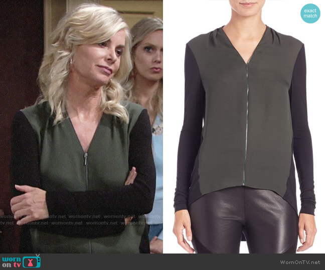 Elie Tahari Malia Top in Ocean Green worn by Ashley Abbott (Eileen Davidson) on The Young and the Restless