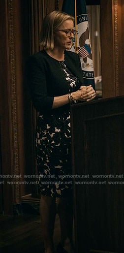 Elizabeth’s black and white floral dress on Madam Secretary