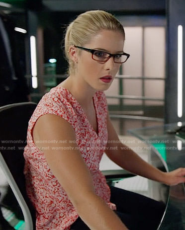 Felicity’s red floral top on Arrow
