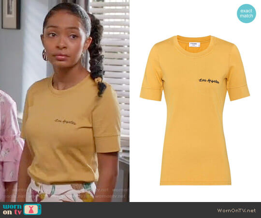 Frame Emboridered Cotton T-shirt worn by Zoey Johnson (Yara Shahidi) on Black-ish