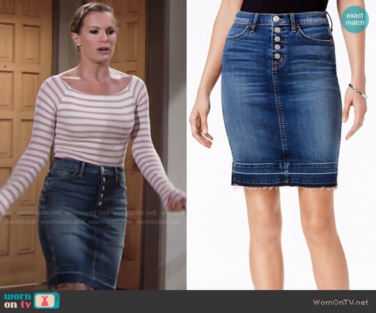 Hudson Remi Denim Skirt in Legit worn by Chelsea Lawson (Melissa Claire Egan) on The Young and the Restless
