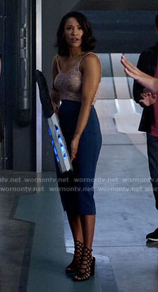Iris’s knit crop top and blue pencil skirt on The Flash