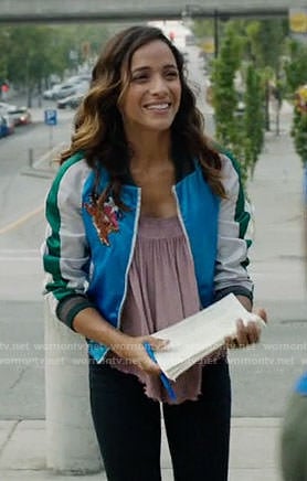 Jacinda’s bomber jacket with bird and tiger embroidery on Once Upon a Time