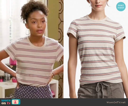 James Perse Retro Stripe Vintage Tee in Vintage / Vintage Pink worn by Zoey Johnson (Yara Shahidi) on Black-ish