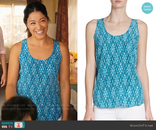Joie Rain Tank in Peacock Teal Diamond Print worn by Jane Villanueva (Gina Rodriguez) on Jane the Virgin