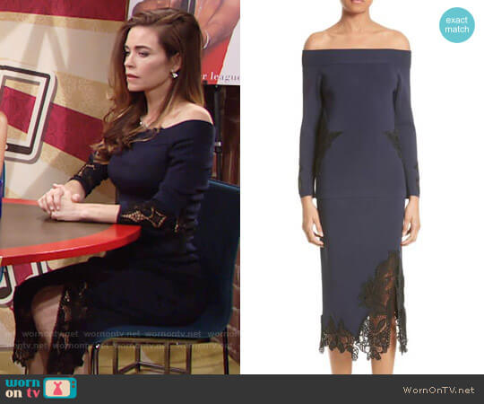Jonathan Simkhai Lace Appliqué Off the Shoulder Top worn by Victoria Newman (Amelia Heinle) on The Young and the Restless