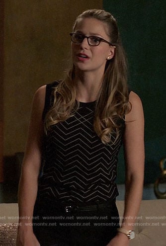 Kara’s black zig zag print top on Supergirl