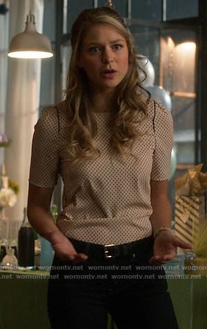 Kara’s pink dotted print top on Supergirl