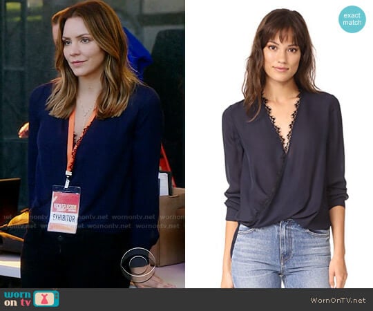 LAgence Rosario Blouse in Navy worn by Paige Dineen (Katharine McPhee) on Scorpion