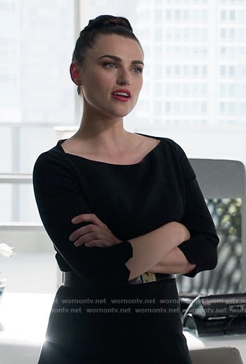 Lena’s black boatneck dress on Supergirl