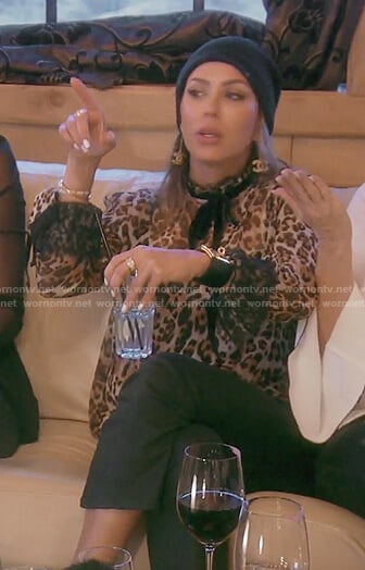 Kelly’s leopard print ribbon neck top on The Real Housewives of OC