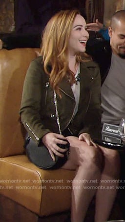 Mariah’s green suede moto jacket on The Young and the Restless