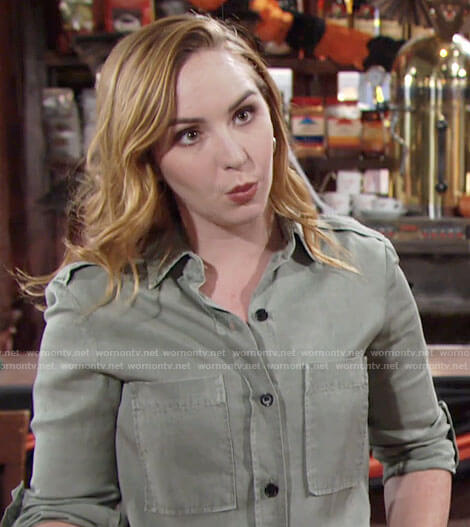 Mariah’s green button down shirt on The Young and the Restless