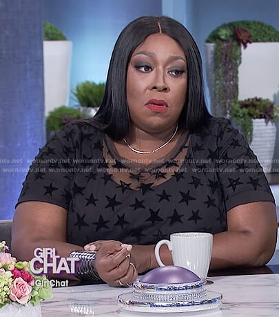 Loni’s black mesh star print top on The Real