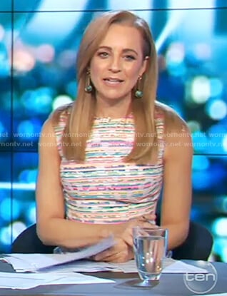 Carrie’s multi colored knit mini dress on The Project