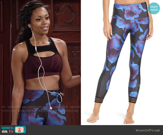 Onzie Ritz Crop Leggings in Midnight Anemone worn by Hilary Curtis (Mishael Morgan) on The Young and the Restless