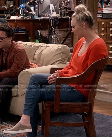 Penny’s orange v-neck sweater on The Big Bang Theory