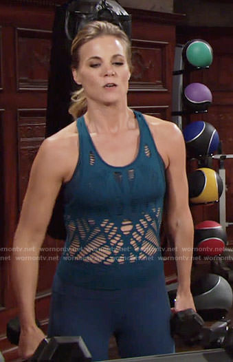 Phyllis’s teal mesh top on The Young and the Restless