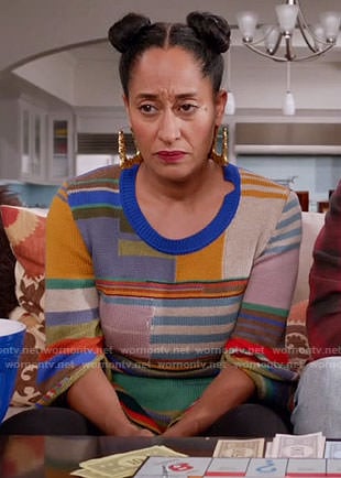 Rainbow’s multi-colored sweater with split sleeves on Black-ish