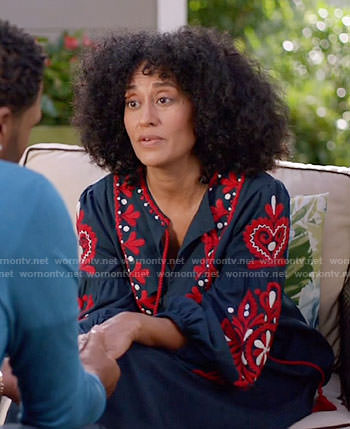 Rainbow’s navy and red embroidered maxi dress on Black-ish