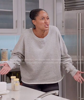 Rainbow’s grey sweatshirt and ombre striped leggings on Black-ish