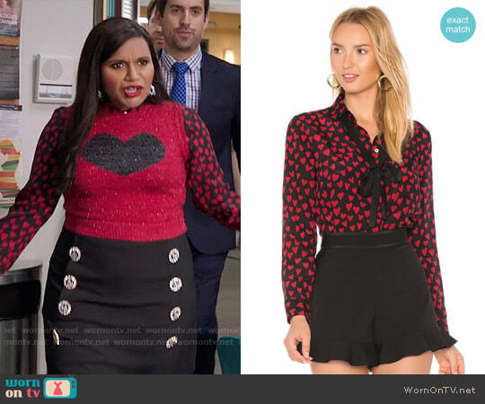RED Valentino Heart Print Shirt worn by Mindy Lahiri (Mindy Kaling) on The Mindy Project