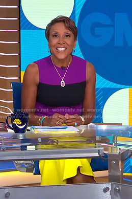 Robin’s purple and yellow colorblock dress on Good Morning America