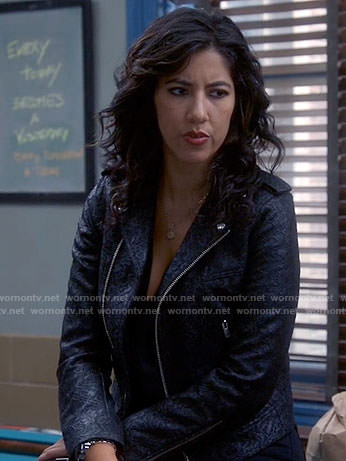 Rosa’s lace patterned leather moto jacket on Brooklyn Nine-Nine