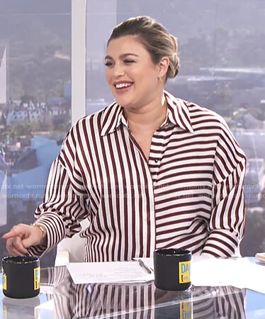 Carissa’s satin contrast striped shirtdress on E! News Daily Pop