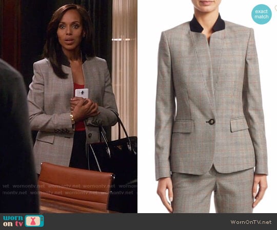 Stella McCartney Glen Plaid Wool Stand Collar Blazer worn by Olivia Pope (Kerry Washington) on Scandal