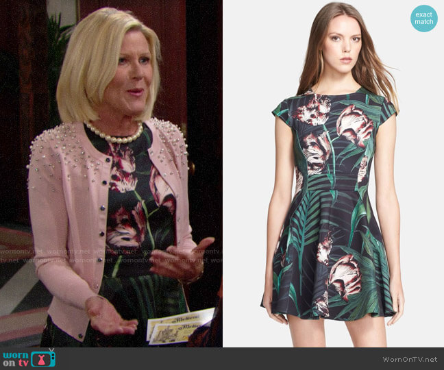 Ted Baker Florell Palm Floral Print Dress worn by Pamela Douglas (Alley Mills) on The Bold and the Beautiful