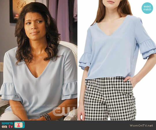 Topshop Tie Back Ruffle Sleeve Top worn by Xiomara Villanueva (Andrea Navedo) on Jane the Virgin