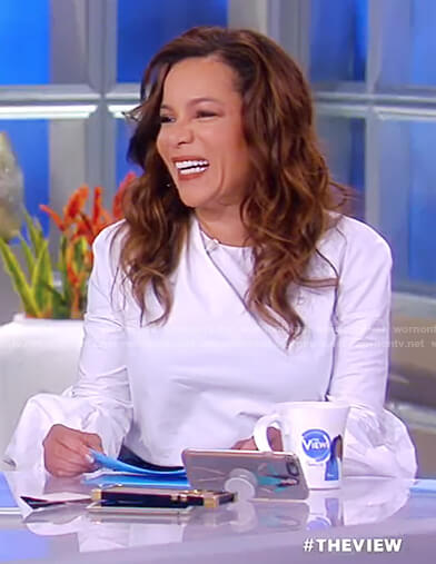 Sunny’s white silk balloon sleeve top on The View