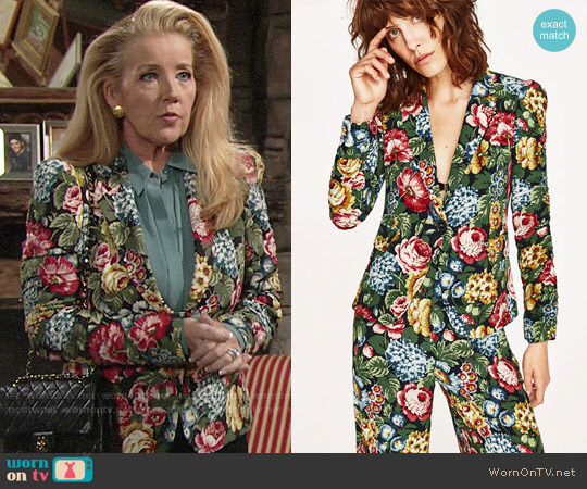 Zara Floral Blazer with Frilled Sleeves worn by Nikki Reed Newman (Melody Thomas-Scott) on The Young and the Restless
