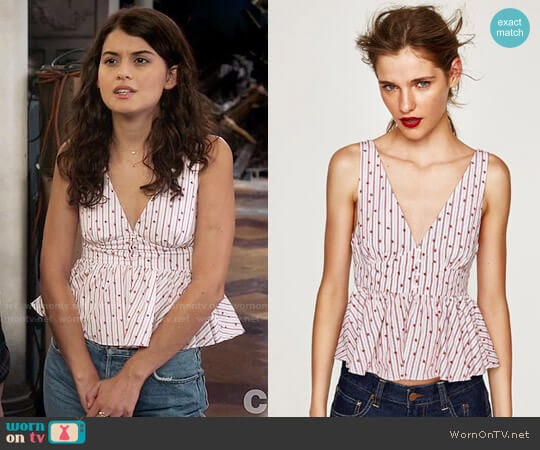 Zara Striped and Floral Print Top worn by Sabrina Pemberton (Sofia Black D'Elia) on The Mick