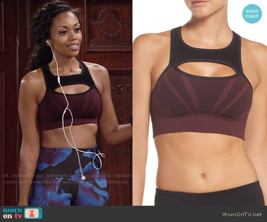 Zella Charge Sports Bra in Burgundy Stem worn by Hilary Curtis (Mishael Morgan) on The Young and the Restless