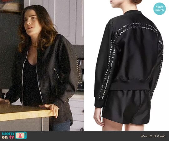 3.1 Phillip Lim Lace Up Bomber Jacket worn by Laurel Castillo (Karla Souza) on How to Get Away with Murder