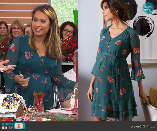 A Pea in the Pod Floral Ruffled Maternity Dress worn by Ginger Zee on Good Morning America