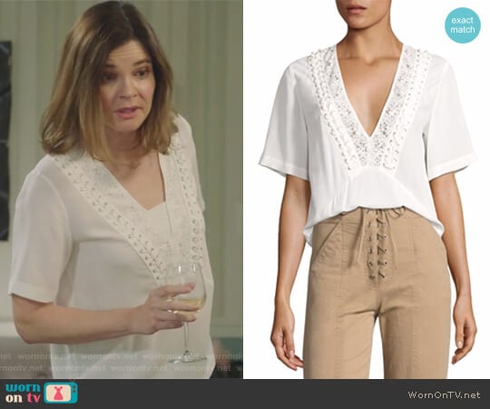 ALC Annora Lace-Up Silk Top worn by Heather Hughes (Betsy Brandt) on Life in Pieces
