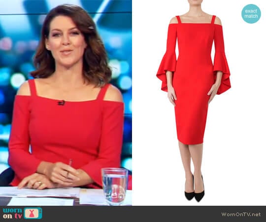 Anthea Crawford Tulip Red Crepe Dress worn by Gorgi Coghlan on The Project