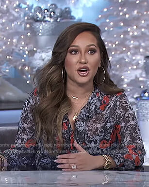 Adrienne’s black and red floral ruffle dress on The Real