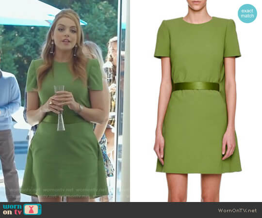 Alexander McQueen Cape-Back Short-Sleeve Minidress worn by Fallon Carrington (Elizabeth Gillies) on Dynasty