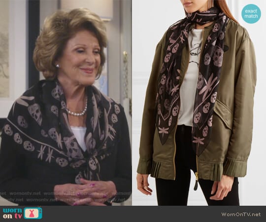 Alexander McQueen Printed Silk-chiffon Scarf worn by Judy Roberts (Linda Lavin) on 9JKL