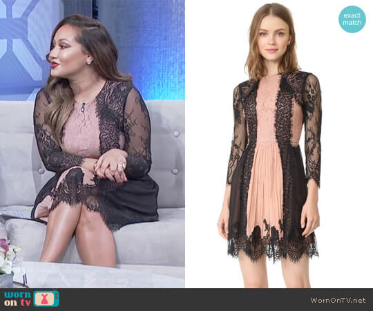 Alice + Olivia Kaylen Lace 3/4 Sleeve Dress worn by Adrienne Houghton on The Real