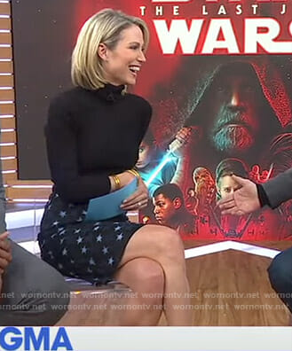 Amy’s black turtleneck sweater and star lace skirt on Good Morning America