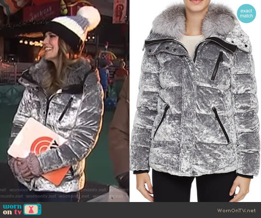 Andrew Marc Fox Fur Trim Velvet Down Coat worn by Savannah Guthrie on Today