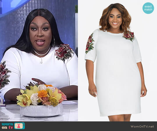 Ashley Stewart Floral Embroidered Applique Sweatshirt Dress worn by Loni Love on The Real
