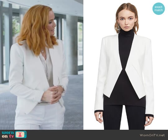 BCBGMAXZRIA Lloyd Open-Front Layered Jacket worn by Leslie Dean (Annie Wersching) on Marvels Runaways