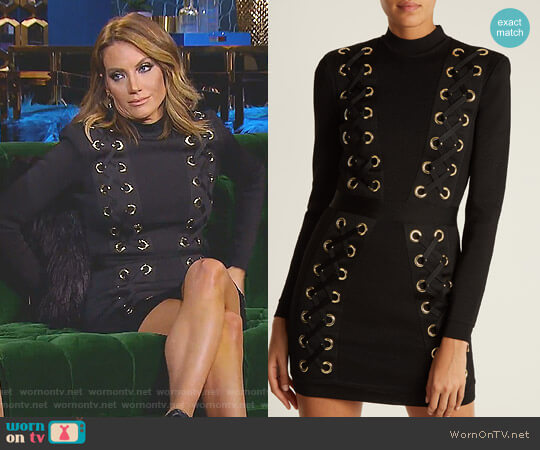 Balmain High-Neck Lace-Up Mini Dress worn by Cary Deuber on The Real Housewives of Dallas